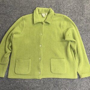 LL Bean Women’s XL Green Fleece Button Up Long Sleeve Sweater Jacket